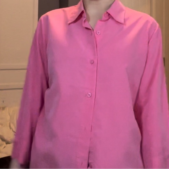 Hot Pink Liz Claiborne 3/4 sleeve collared button-up flowy top - Picture 10 of 10